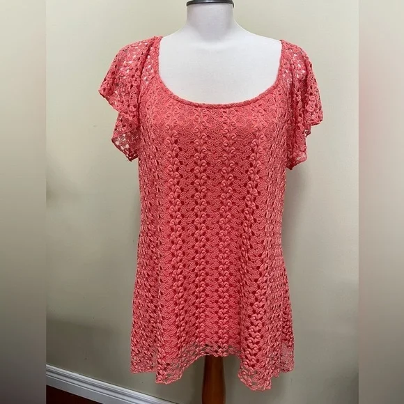Sami & Jo coral coloured lace ladies top size X-Large - Picture 1 of 5